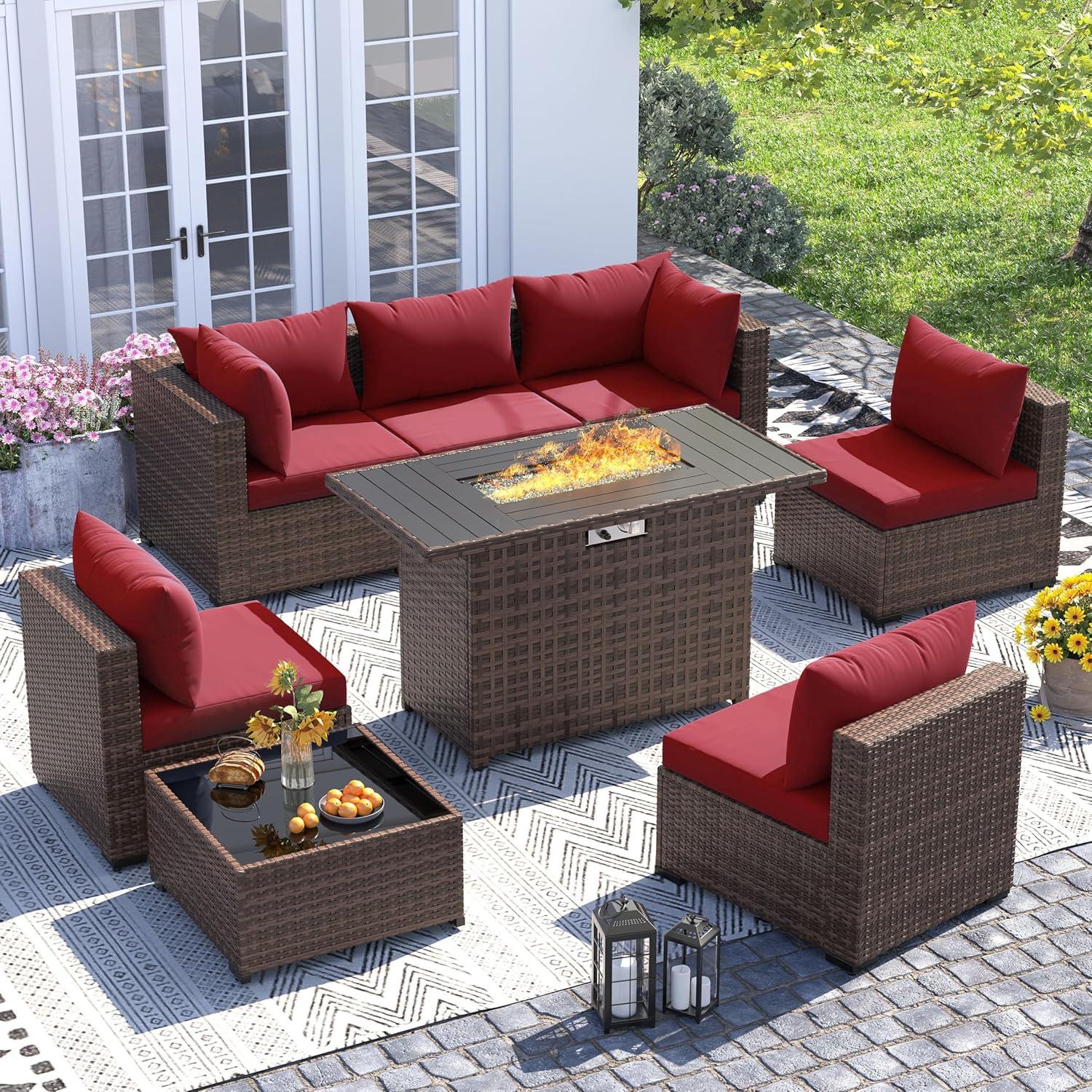 Outdoor Furniture Set With Fire Pit - Conjunto de 8 piezas de sofá