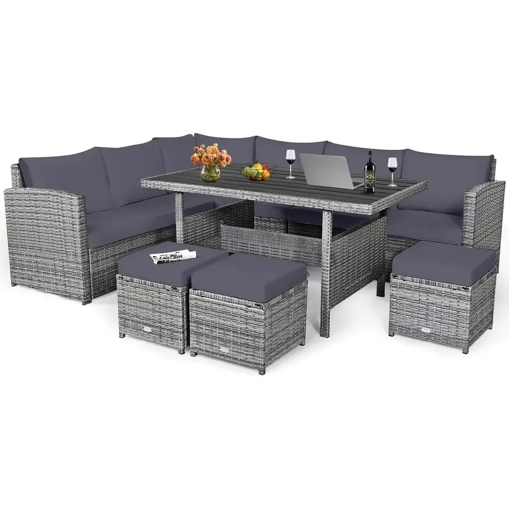 Outdoor Furniture Dining Set - Juego de Muebles de Ratán Gris