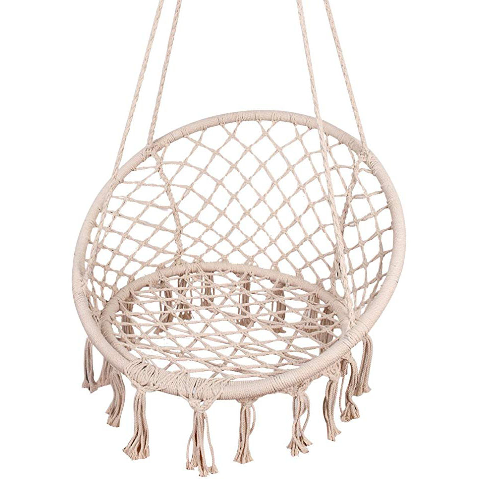 Garden Swing Chair - Hamaca colgante blanca de cuerda de