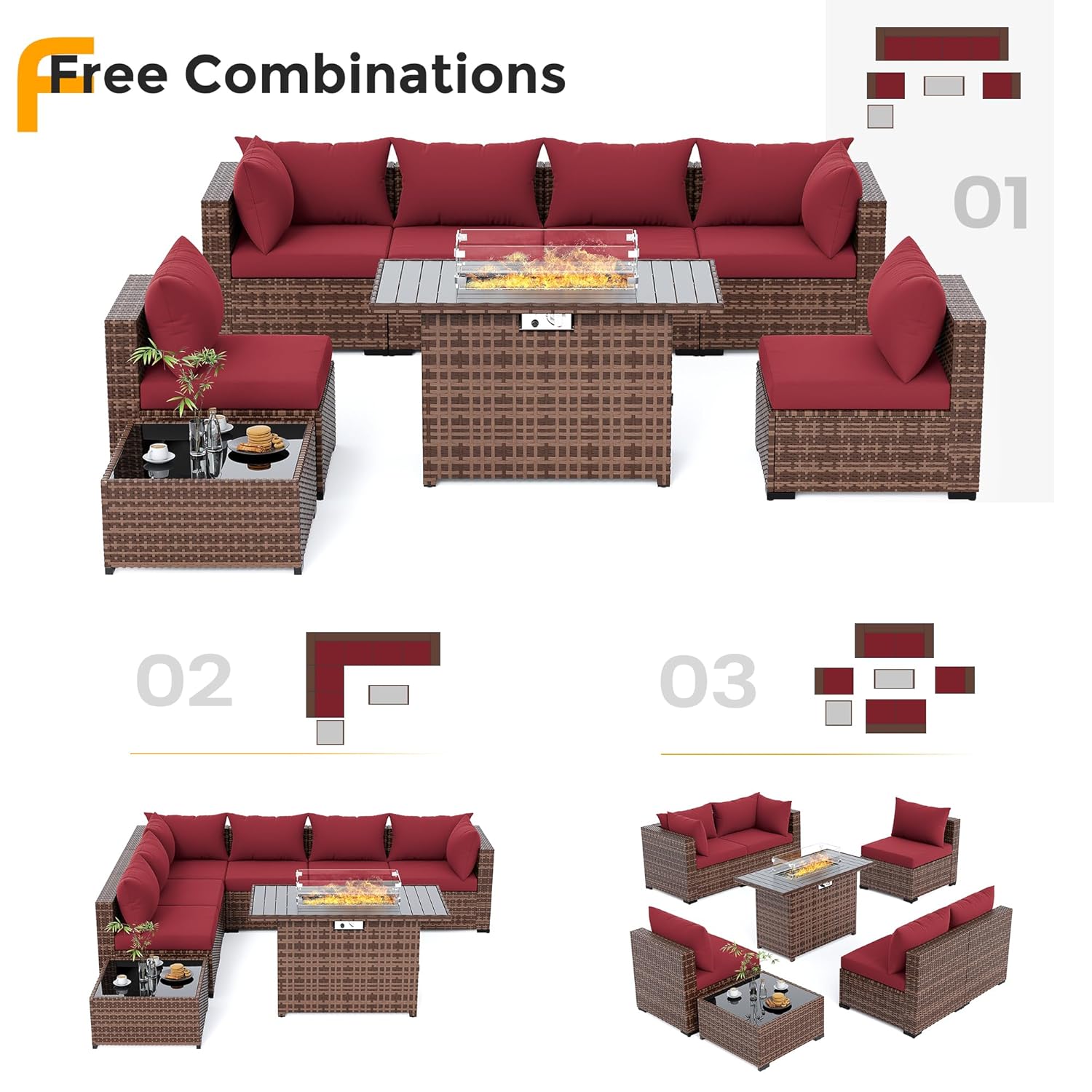 Conjunto de 8 piezas de sofá s - Outdoor Furniture Set With Fire Pit reseña y precio