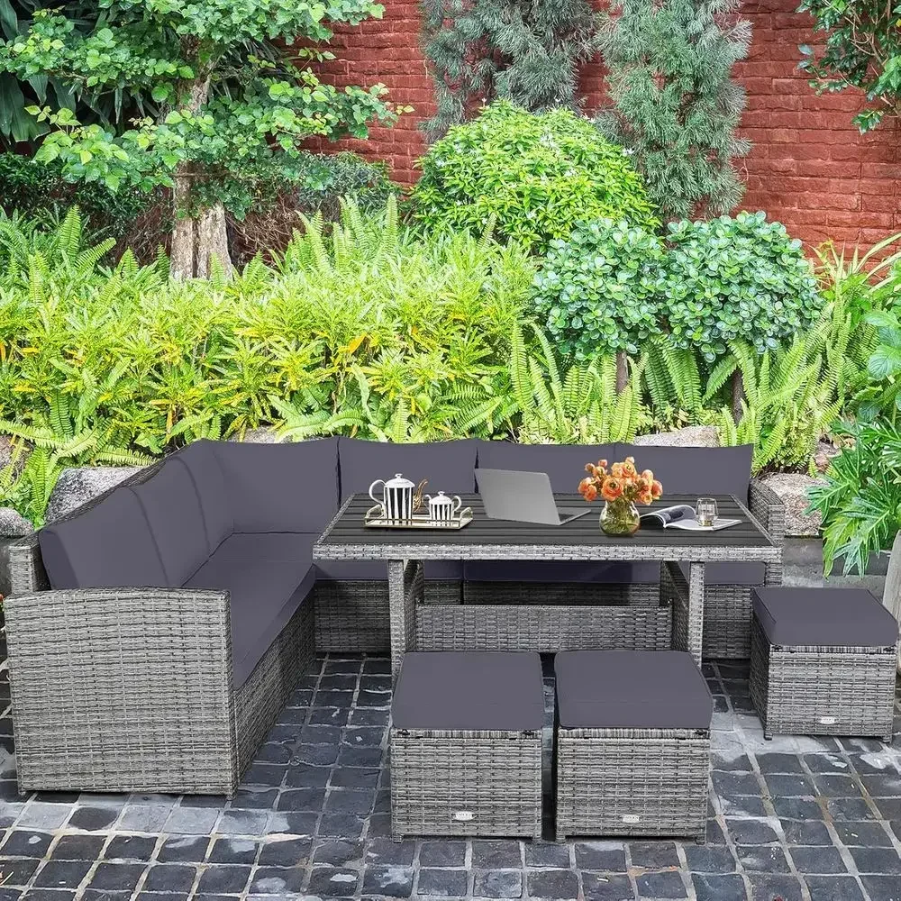 Juego de Muebles de Ratán Gris - Outdoor Furniture Dining Set reseña y precio