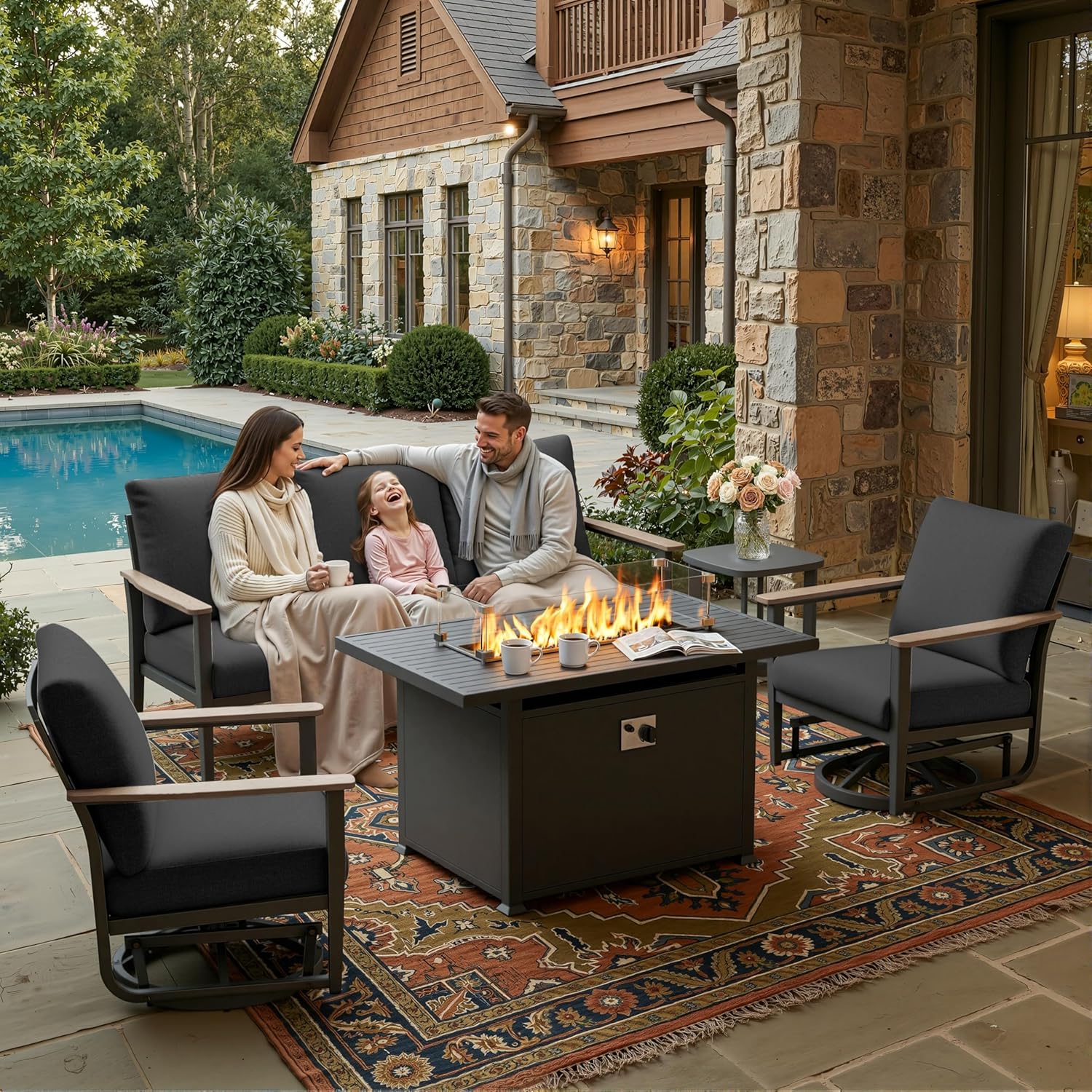 Juego de Patio de Aluminio de  - Outdoor Furniture Set With Fire Pit reseña y precio