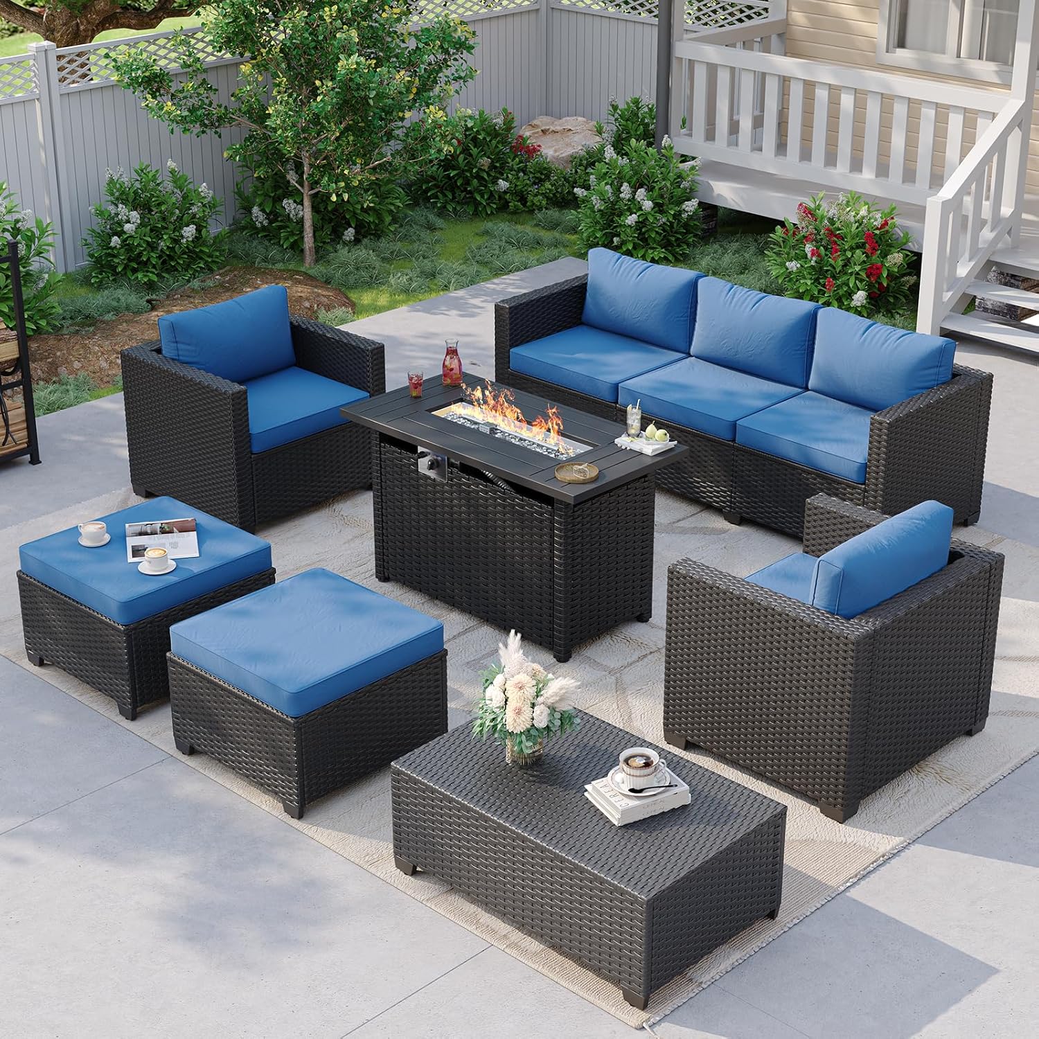 Sofá Seccional Azul Marino par - Outdoor Furniture Set With Fire Pit reseña y precio