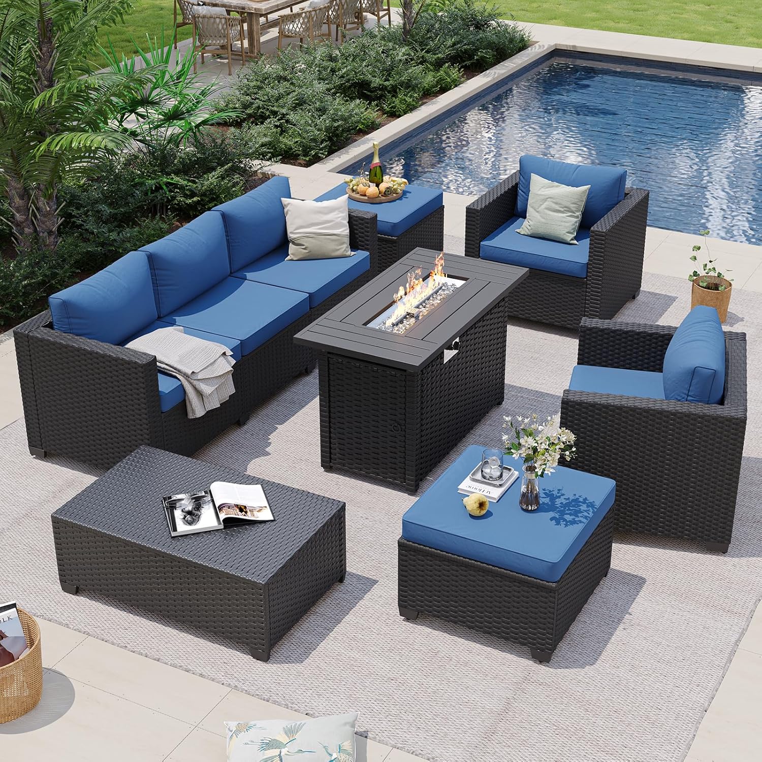Sofá Seccional Azul Marino par - Outdoor Furniture Set With Fire Pit reseña y precio