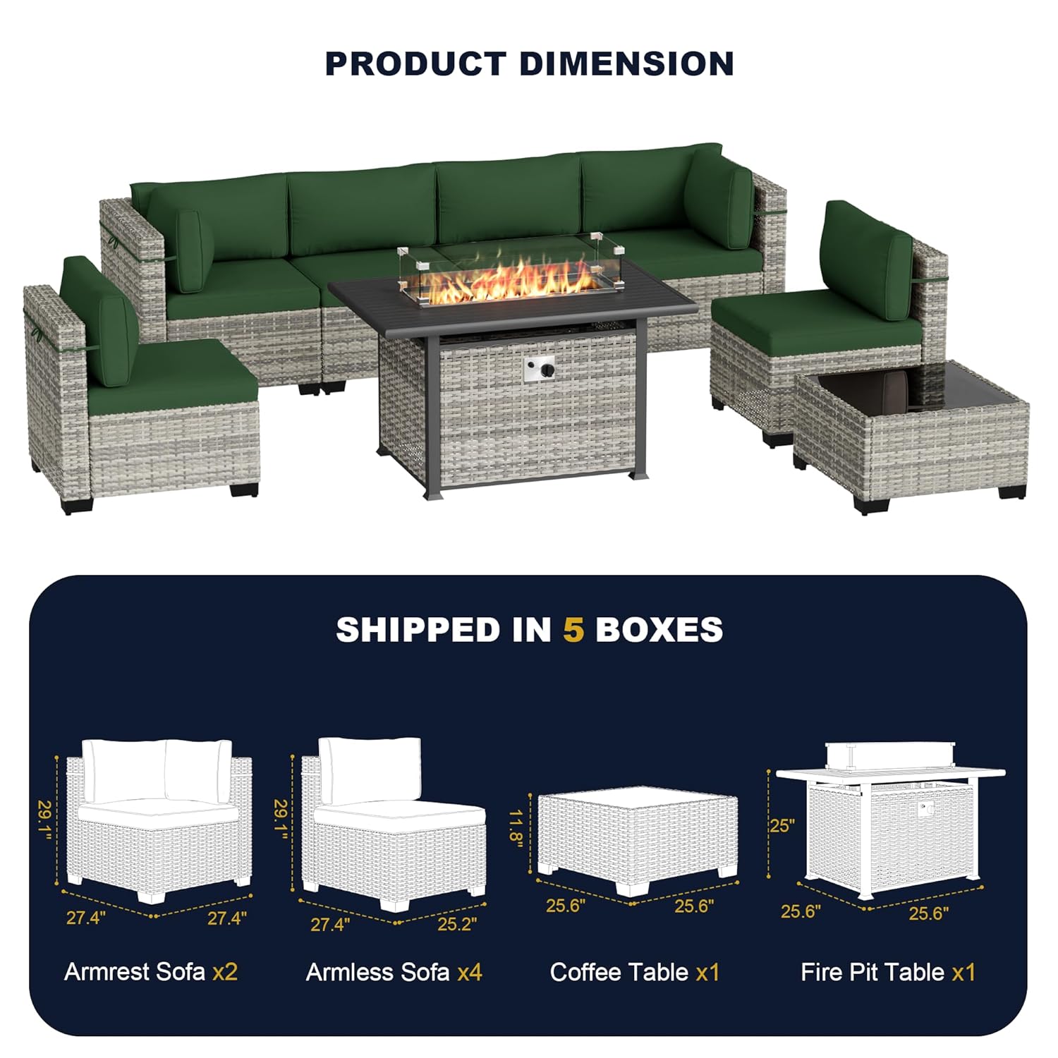 Juego de Muebles de Patio de 8 - Outdoor Furniture Set With Fire Pit reseña y precio